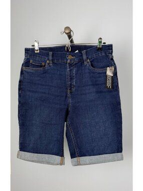 New D&Co Womens Denim Bermuda Shorts Size 12 Dark Wash With Cuffed Hem
